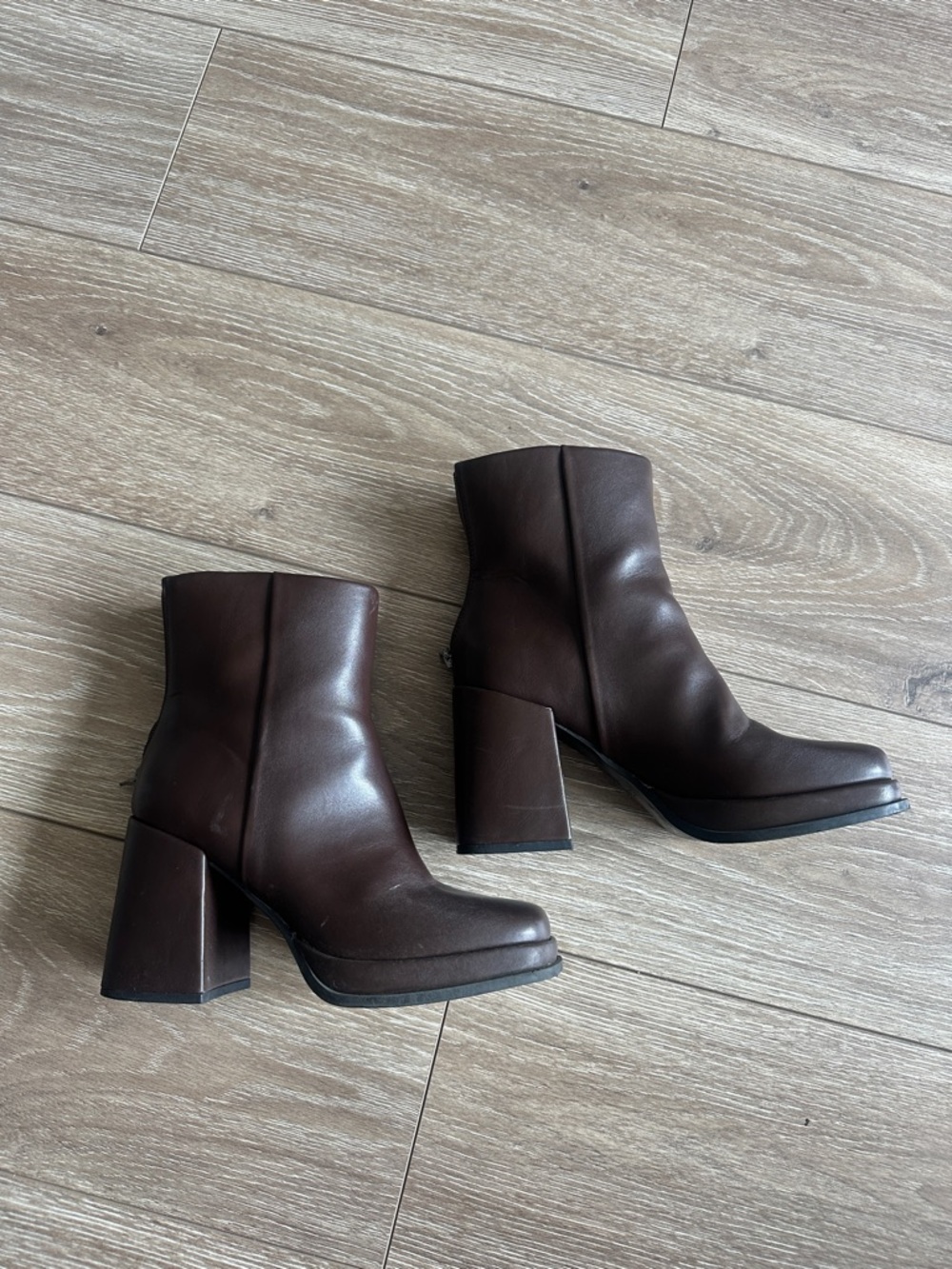 Elle Chocolate Brown Leather Block Heel Ankle Boots